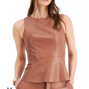 Bar III Tan Sleeveless Peplum Top